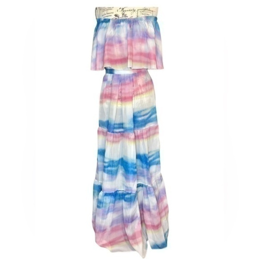 Skyblue maxi dress off shoulders NWT size medium tie waisted floor length